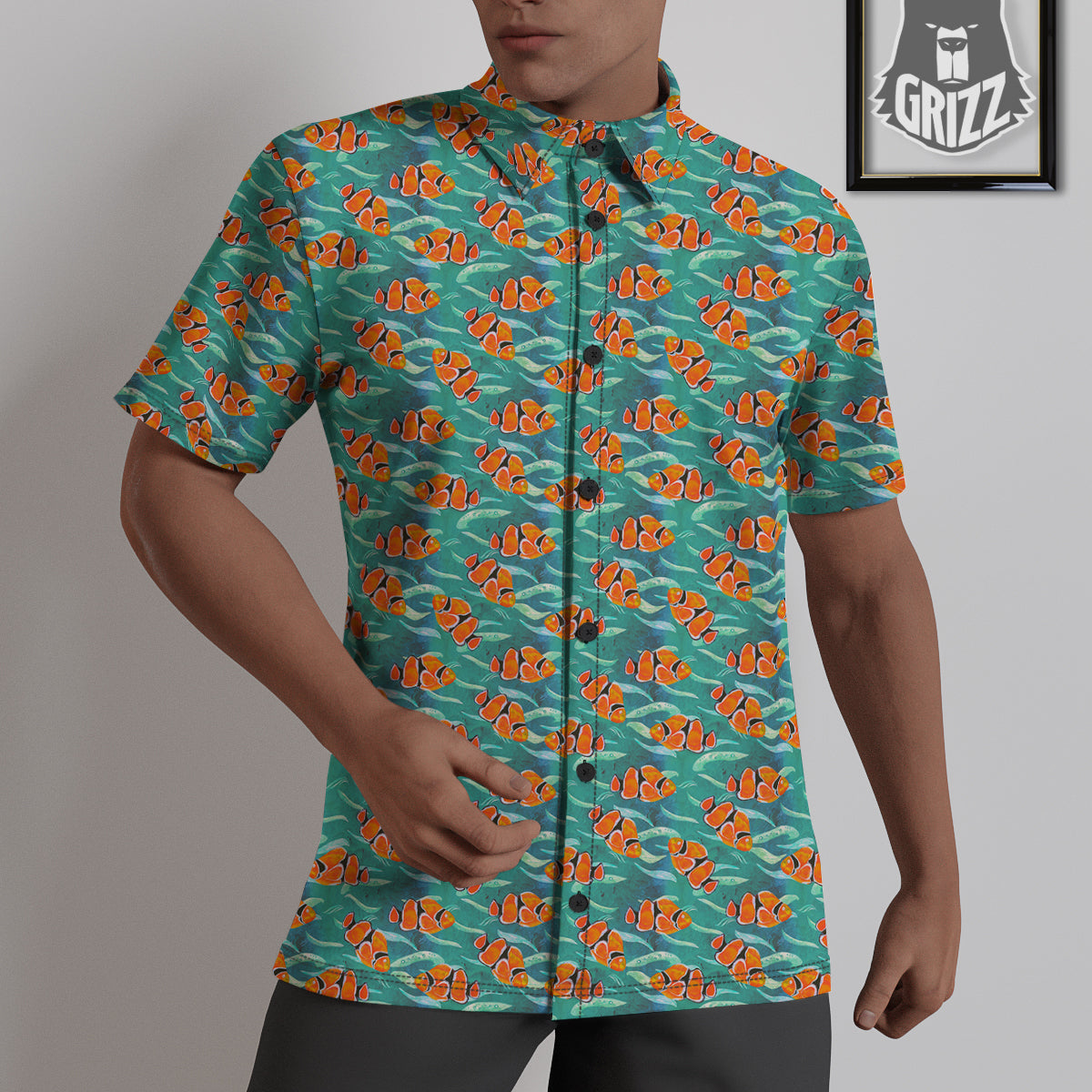 Clownfish Watercolor Blue Print Pattern Untucked Shirts-grizzshop