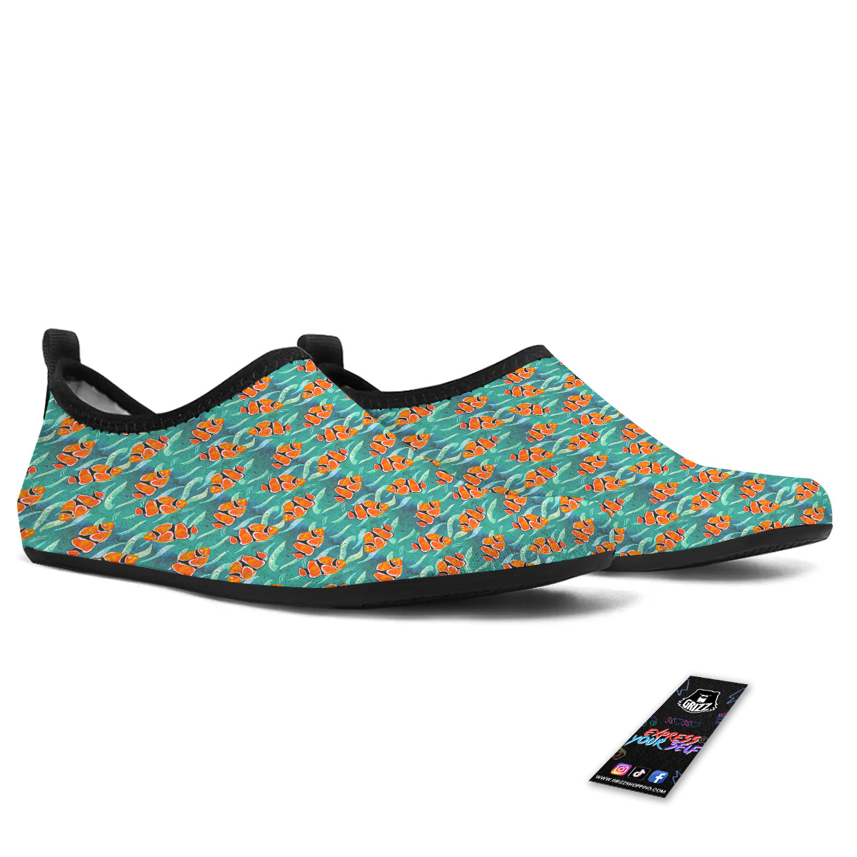 Clownfish Watercolor Blue Print Pattern Water Shoes-grizzshop