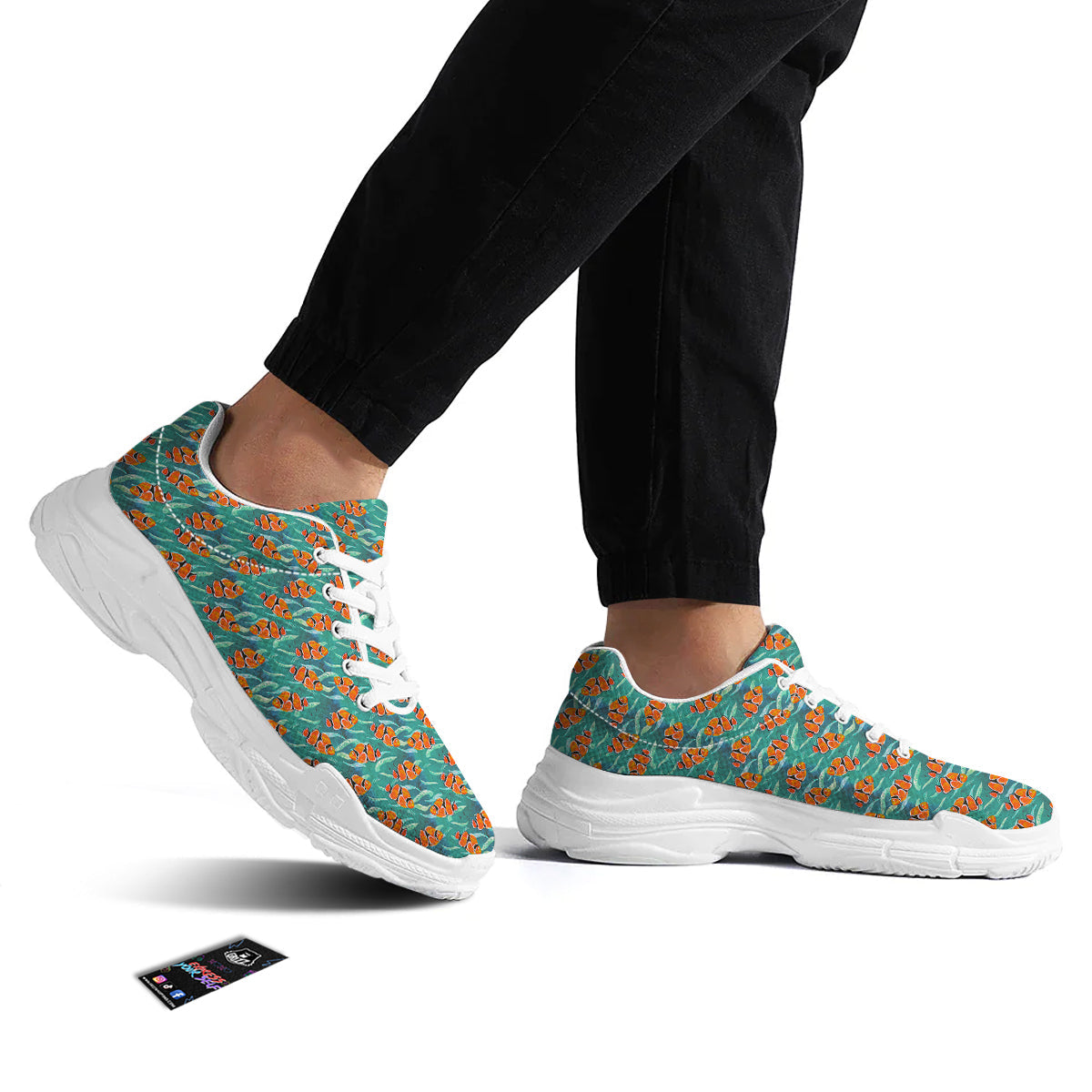 Clownfish Watercolor Blue Print Pattern White Chunky Shoes-grizzshop