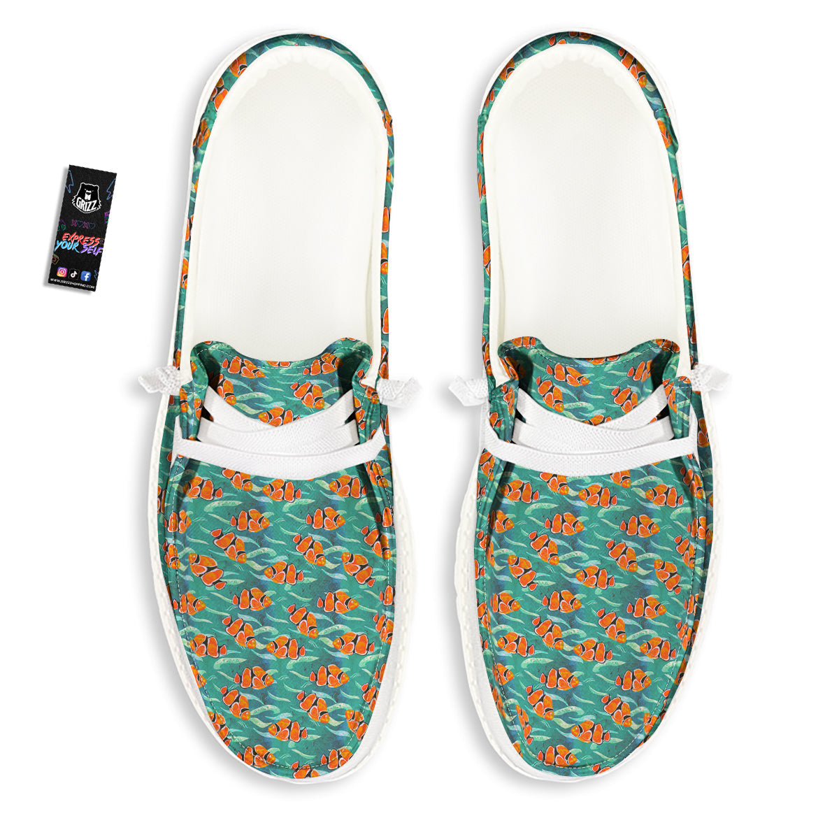 Clownfish Watercolor Blue Print Pattern White Loafers-grizzshop