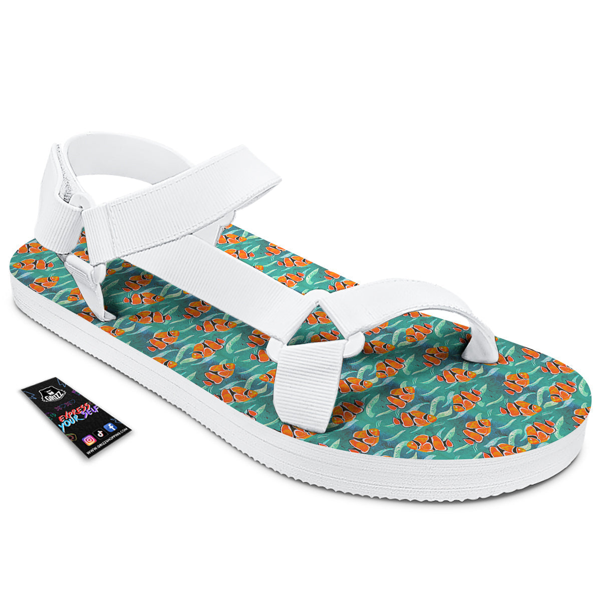 Clownfish Watercolor Blue Print Pattern White Open Toe Sandals-grizzshop
