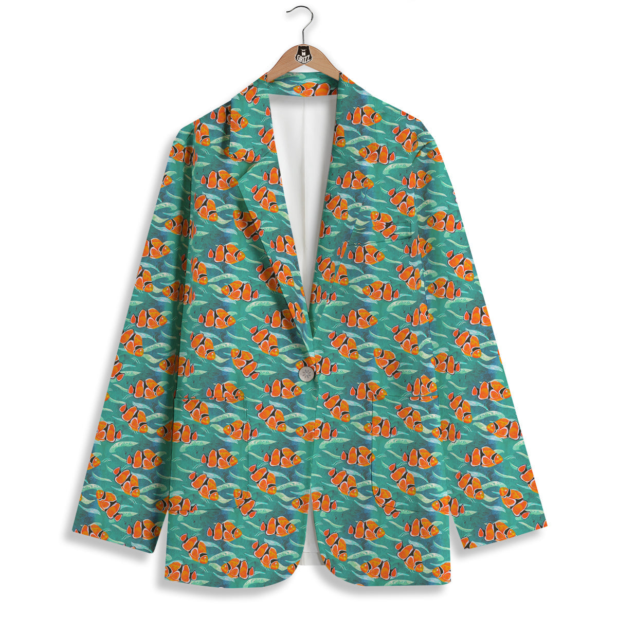 Clownfish Watercolor Blue Print Pattern Women's Blazer-grizzshop