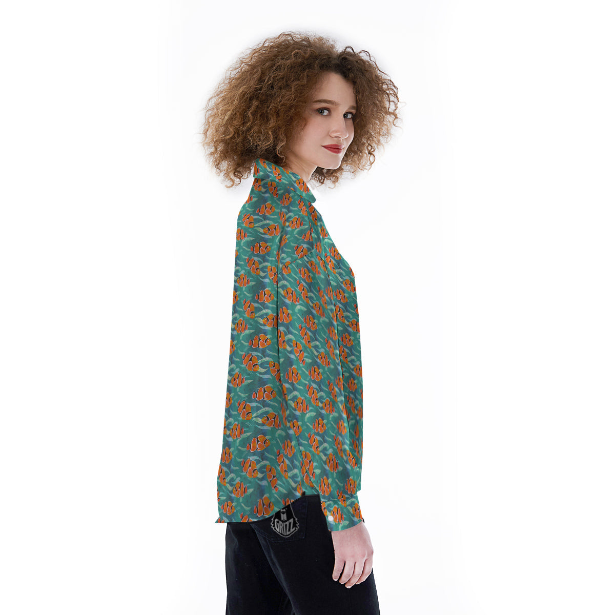 Clownfish Watercolor Blue Print Pattern Women's Long Sleeve Shirts-grizzshop