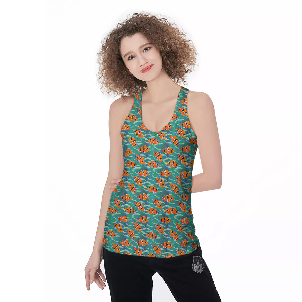 Clownfish Watercolor Blue Print Pattern Women's Racerback Tank Top-grizzshop