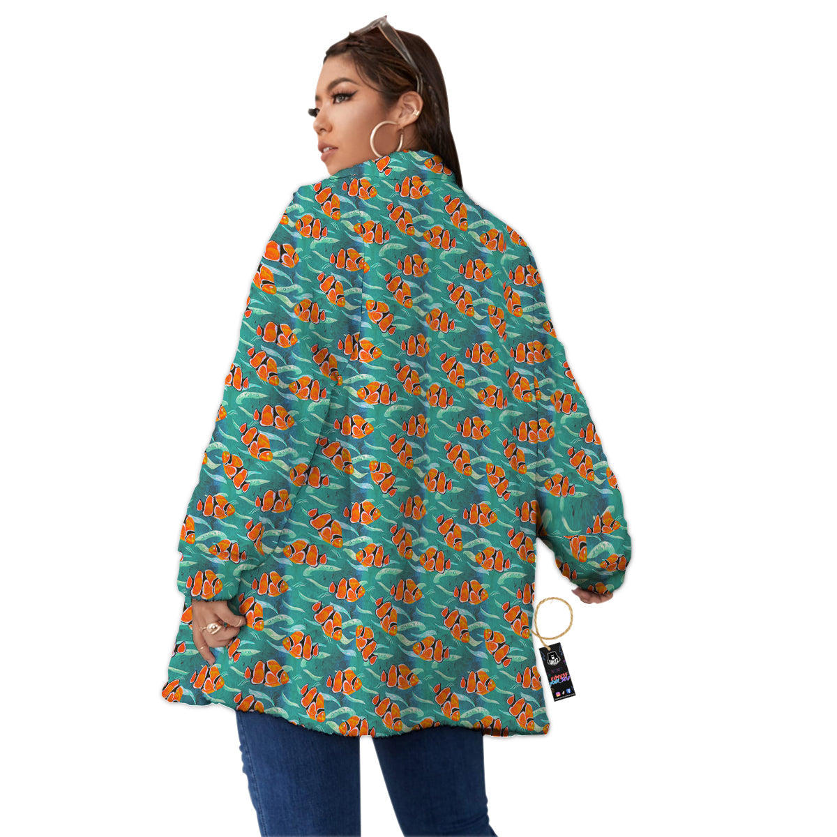 Clownfish Watercolor Blue Print Pattern Women's Sherpa Jacket-grizzshop