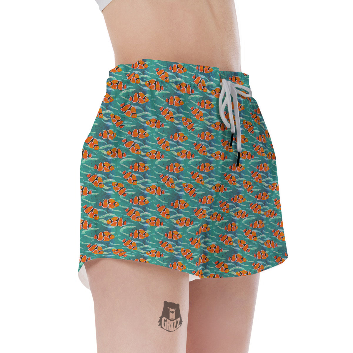 Clownfish Watercolor Blue Print Pattern Women's Shorts-grizzshop