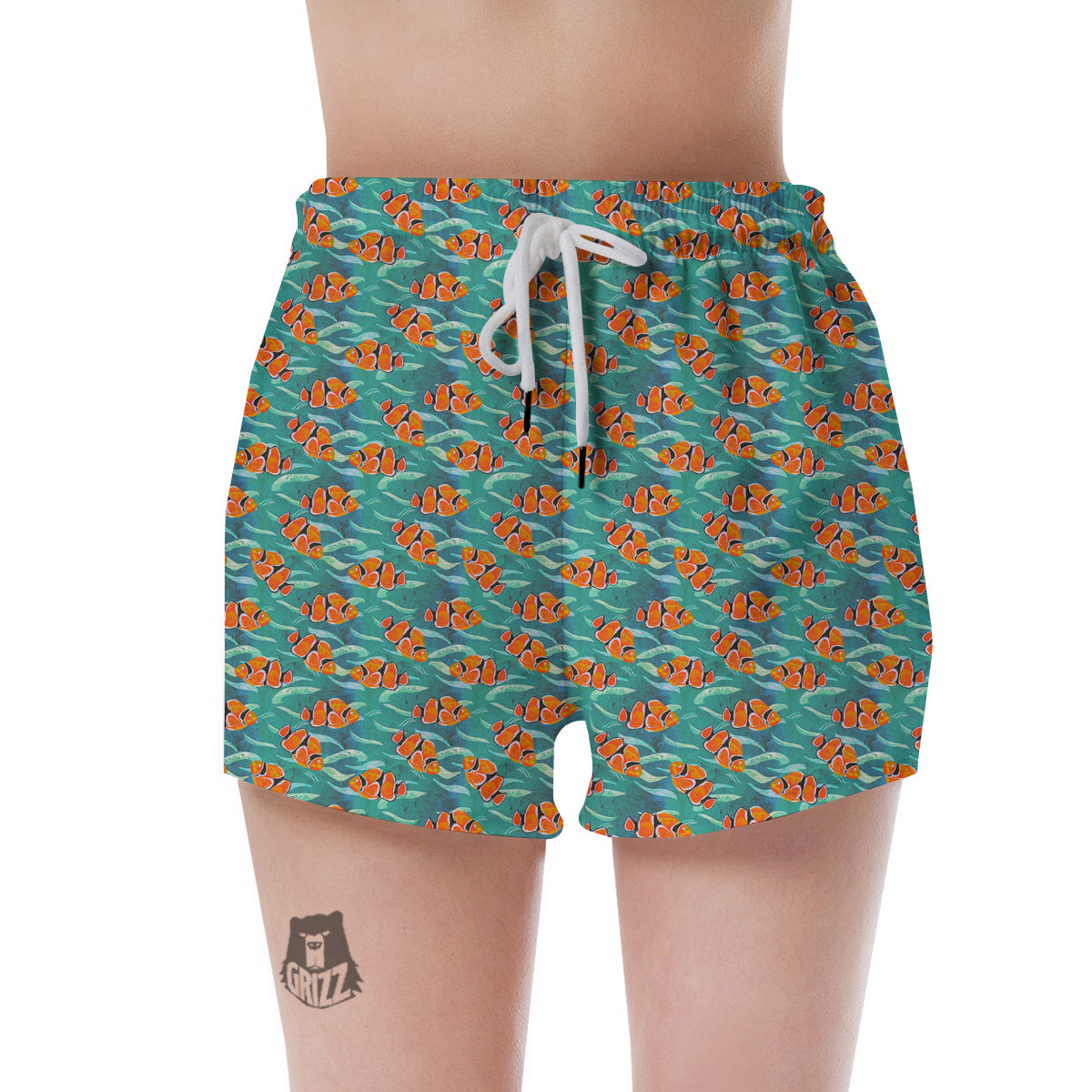 Clownfish Watercolor Blue Print Pattern Women's Shorts-grizzshop