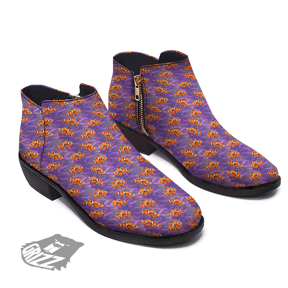 Clownfish Watercolor Purple Print Pattern Ankle Boots-grizzshop