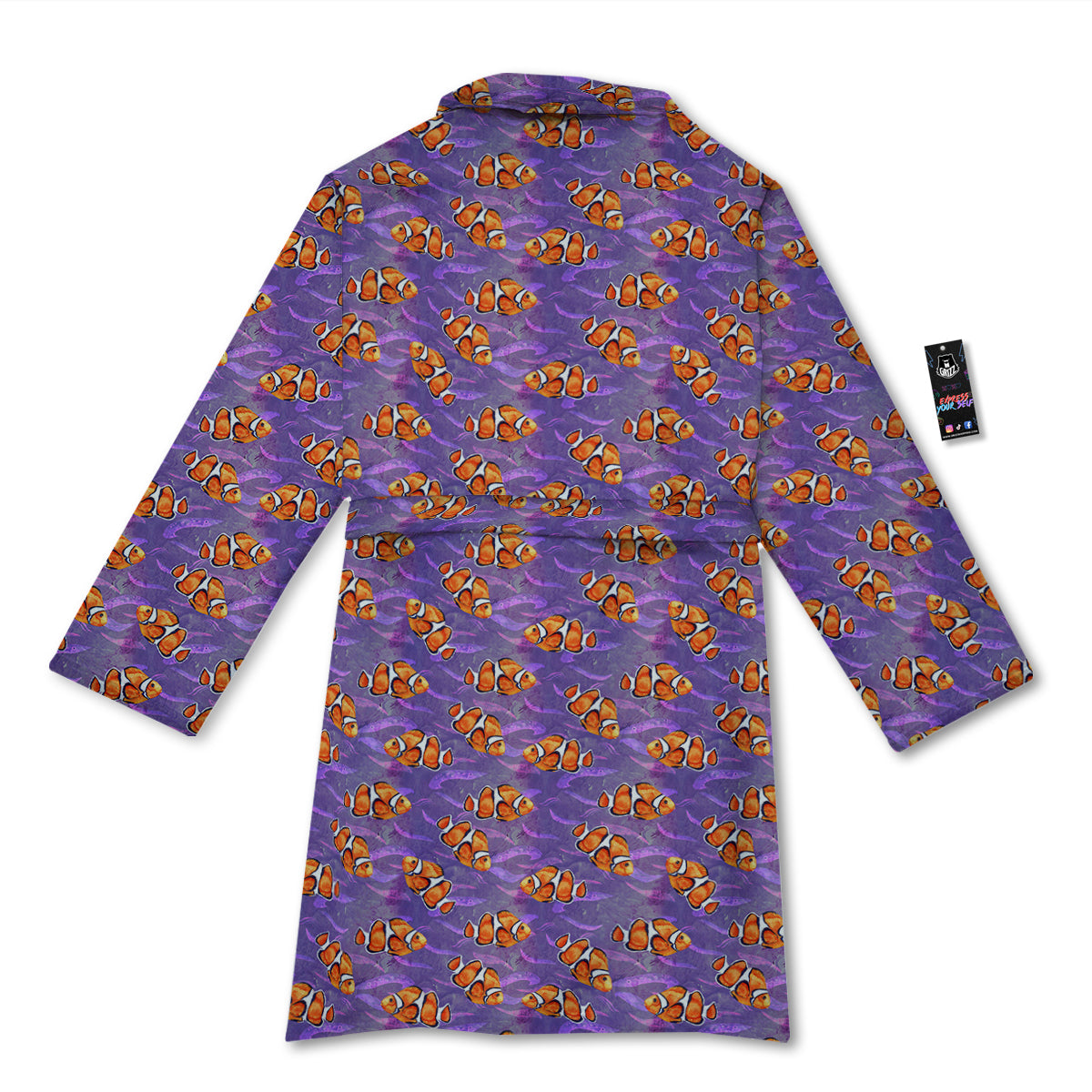 Clownfish Watercolor Purple Print Pattern Bathrobe-grizzshop