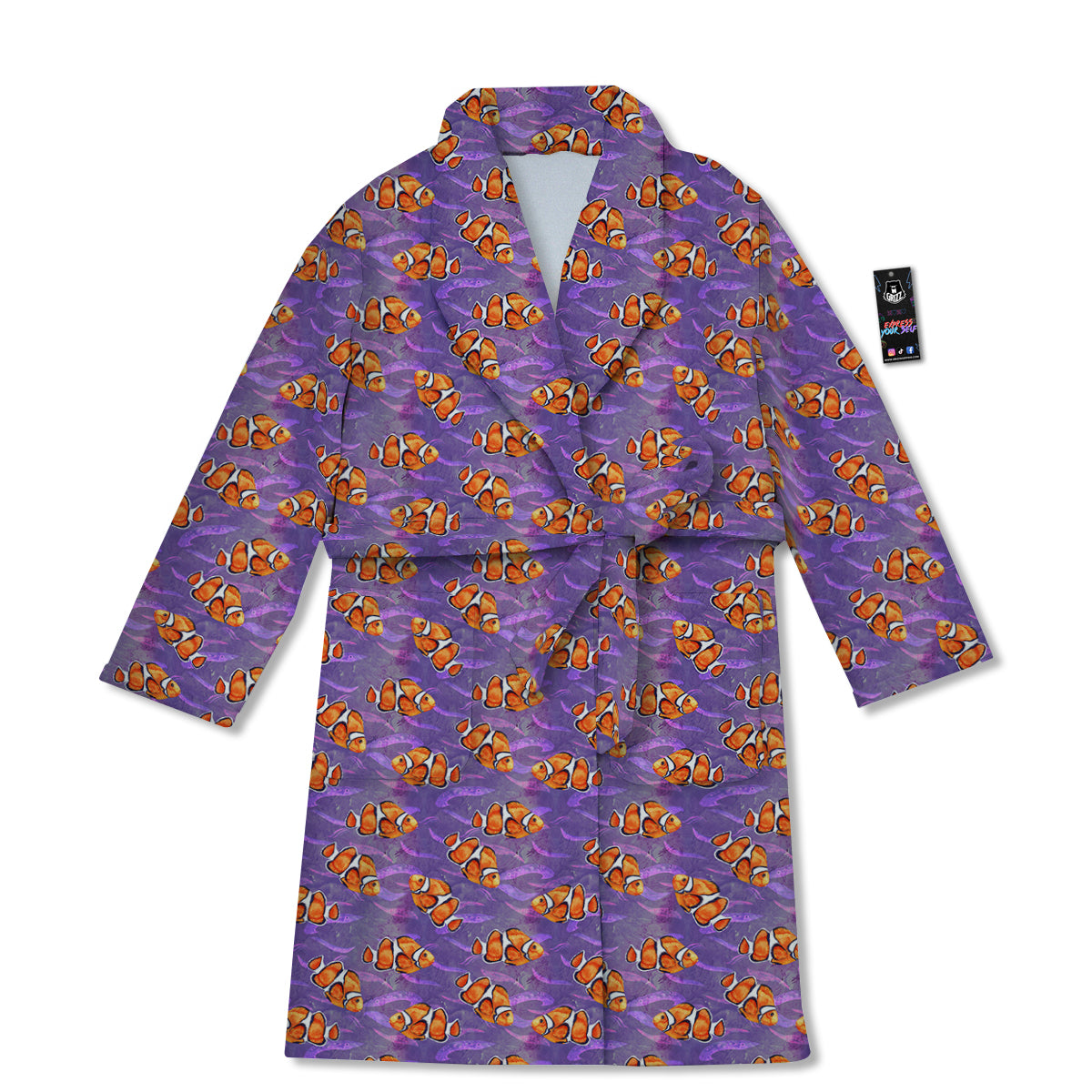 Clownfish Watercolor Purple Print Pattern Bathrobe-grizzshop