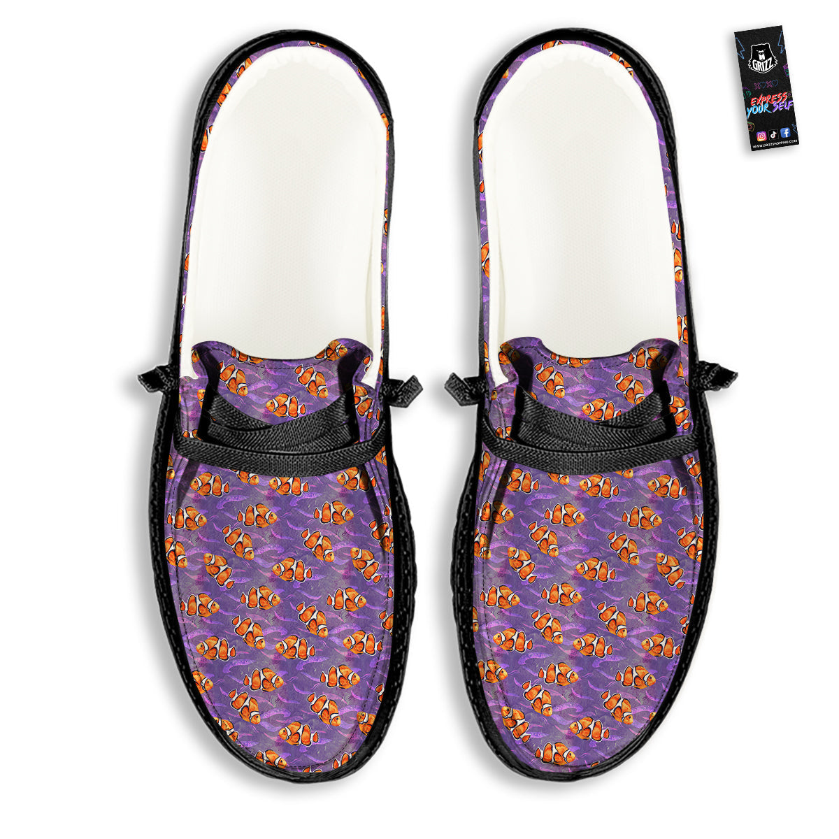 Clownfish Watercolor Purple Print Pattern Black Loafers-grizzshop