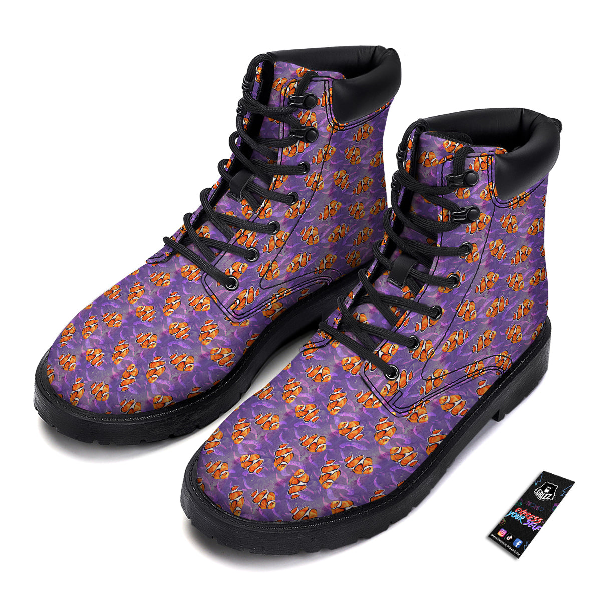 Clownfish Watercolor Purple Print Pattern Boots-grizzshop