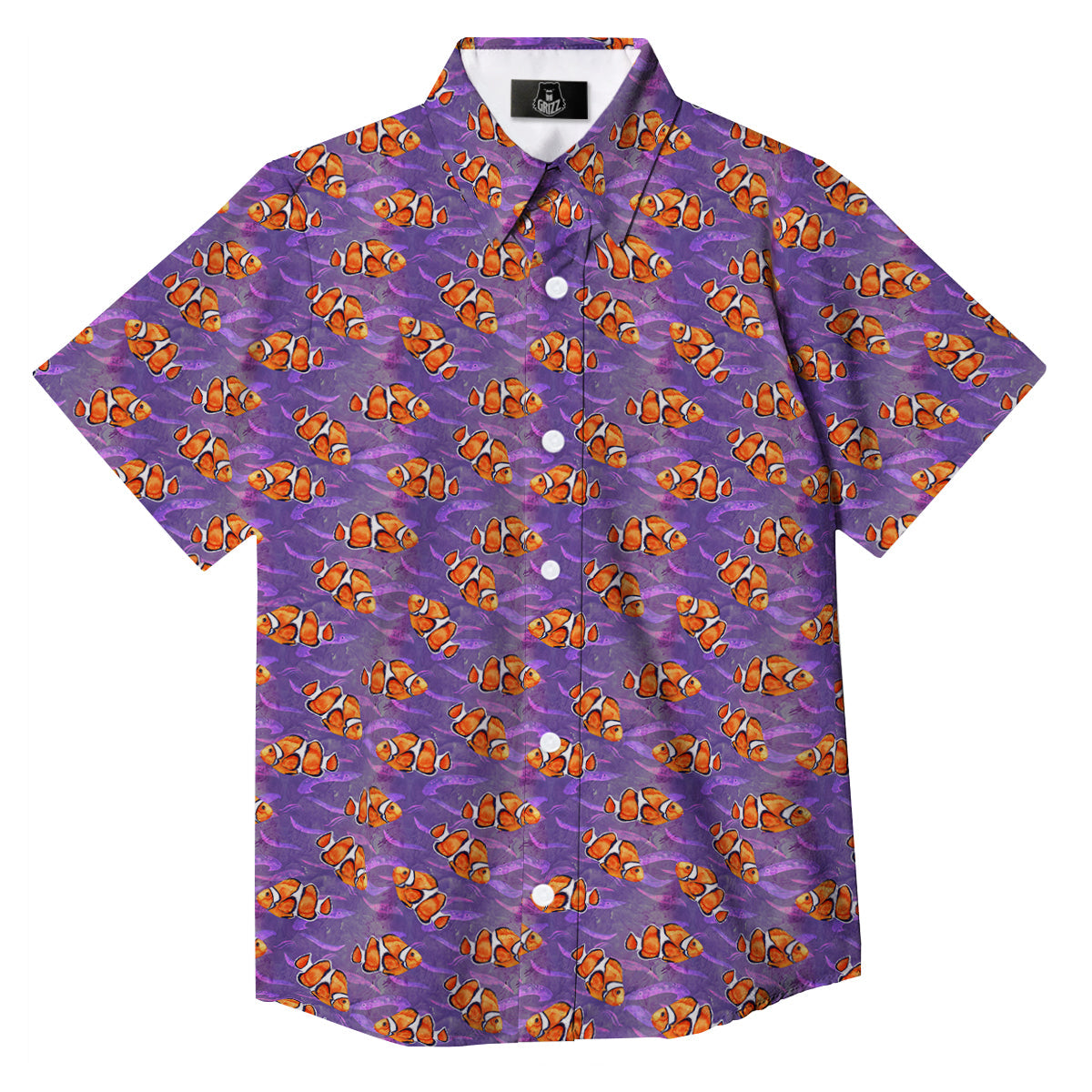 Clownfish Watercolor Purple Print Pattern Button Up Shirt-grizzshop