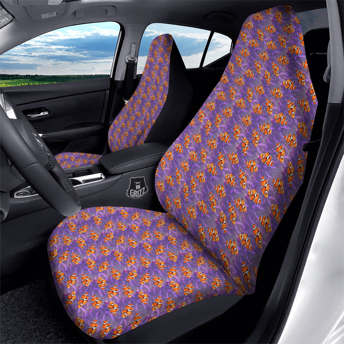 Clownfish Watercolor Purple Print Pattern Car Seat Covers-grizzshop