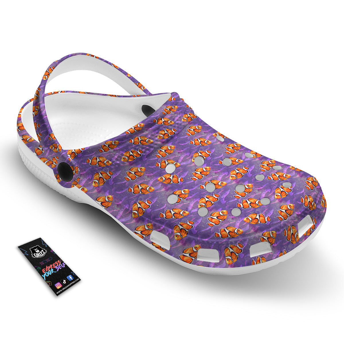 Clownfish Watercolor Purple Print Pattern Clog-grizzshop