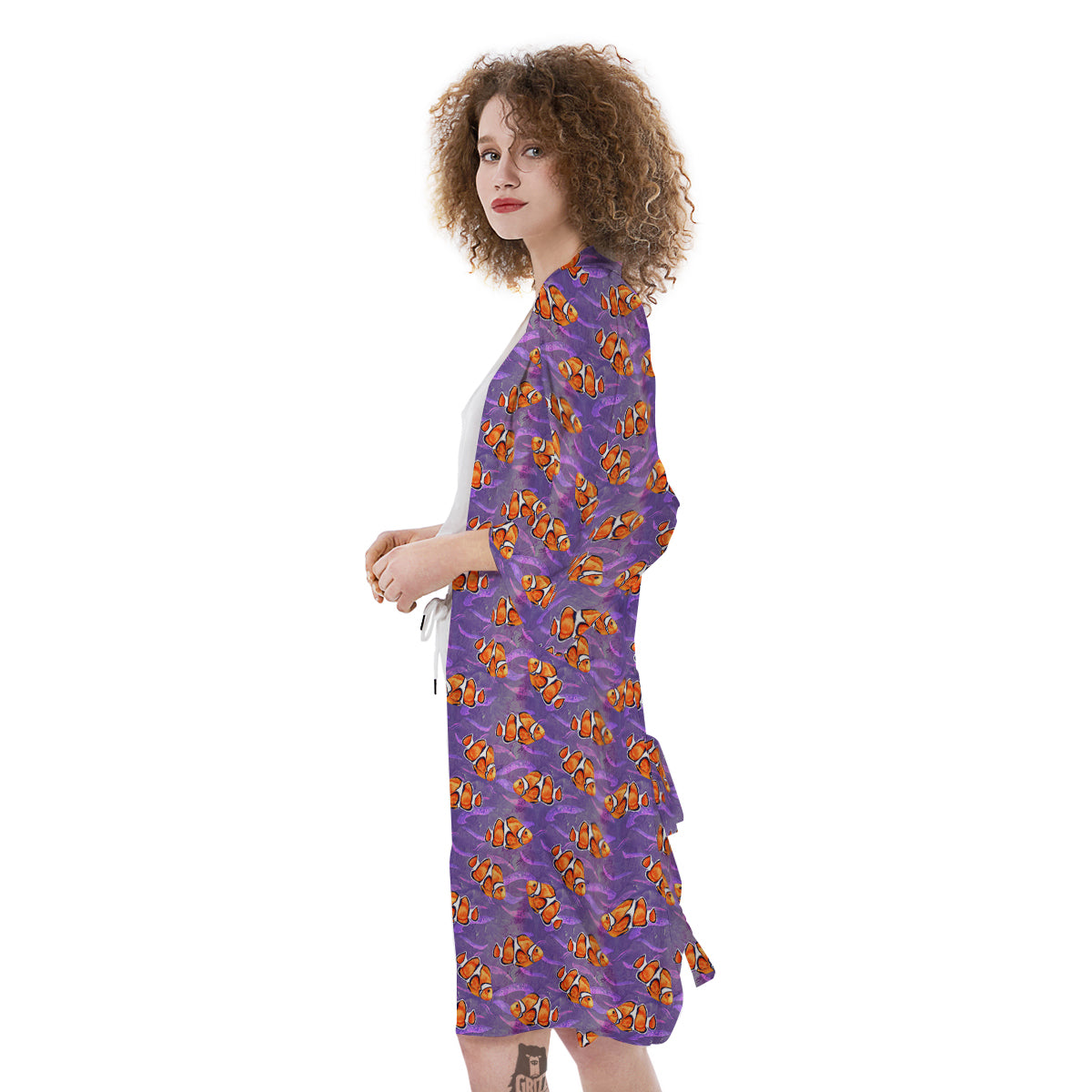 Clownfish Watercolor Purple Print Pattern Kimono-grizzshop