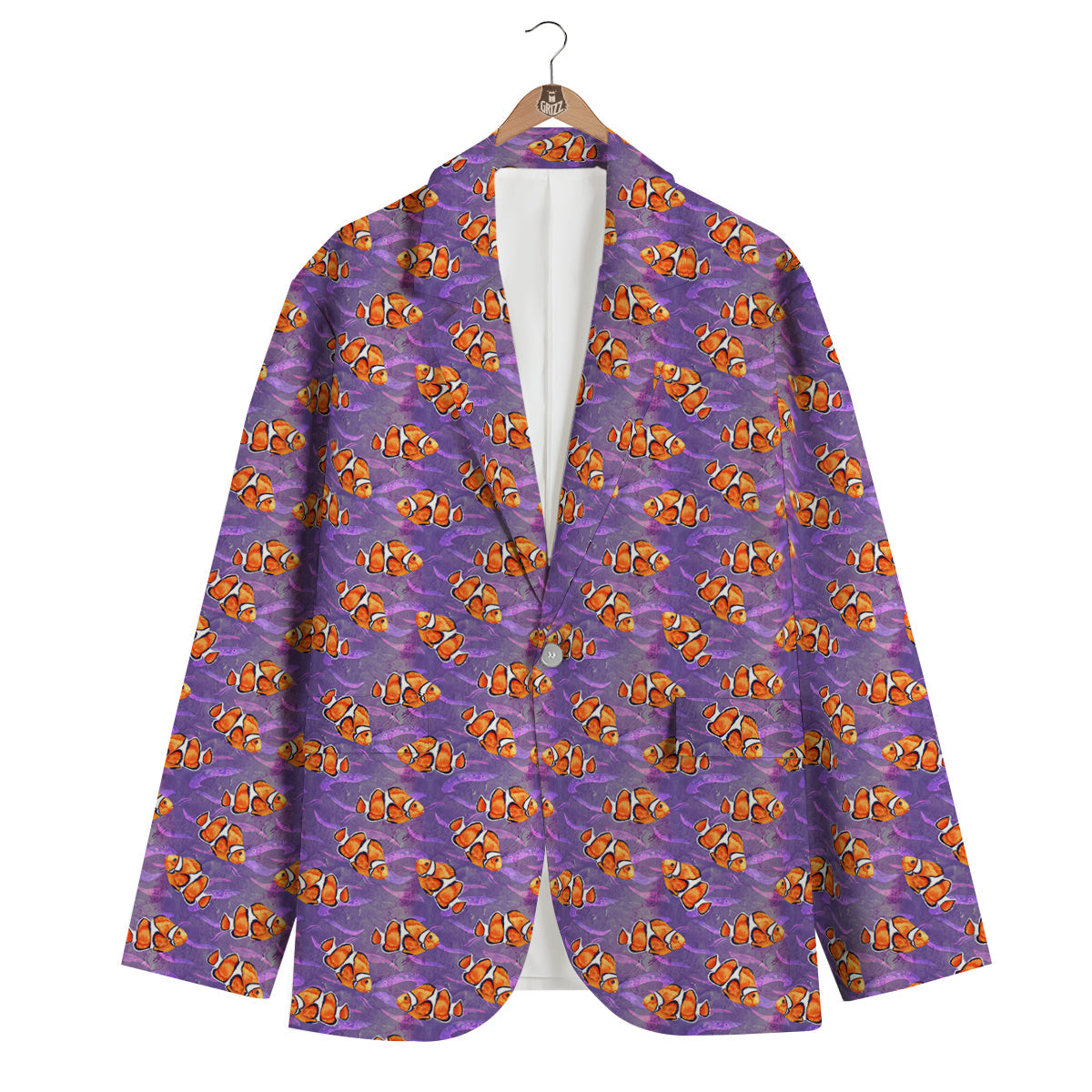Clownfish Watercolor Purple Print Pattern Men's Blazer-grizzshop