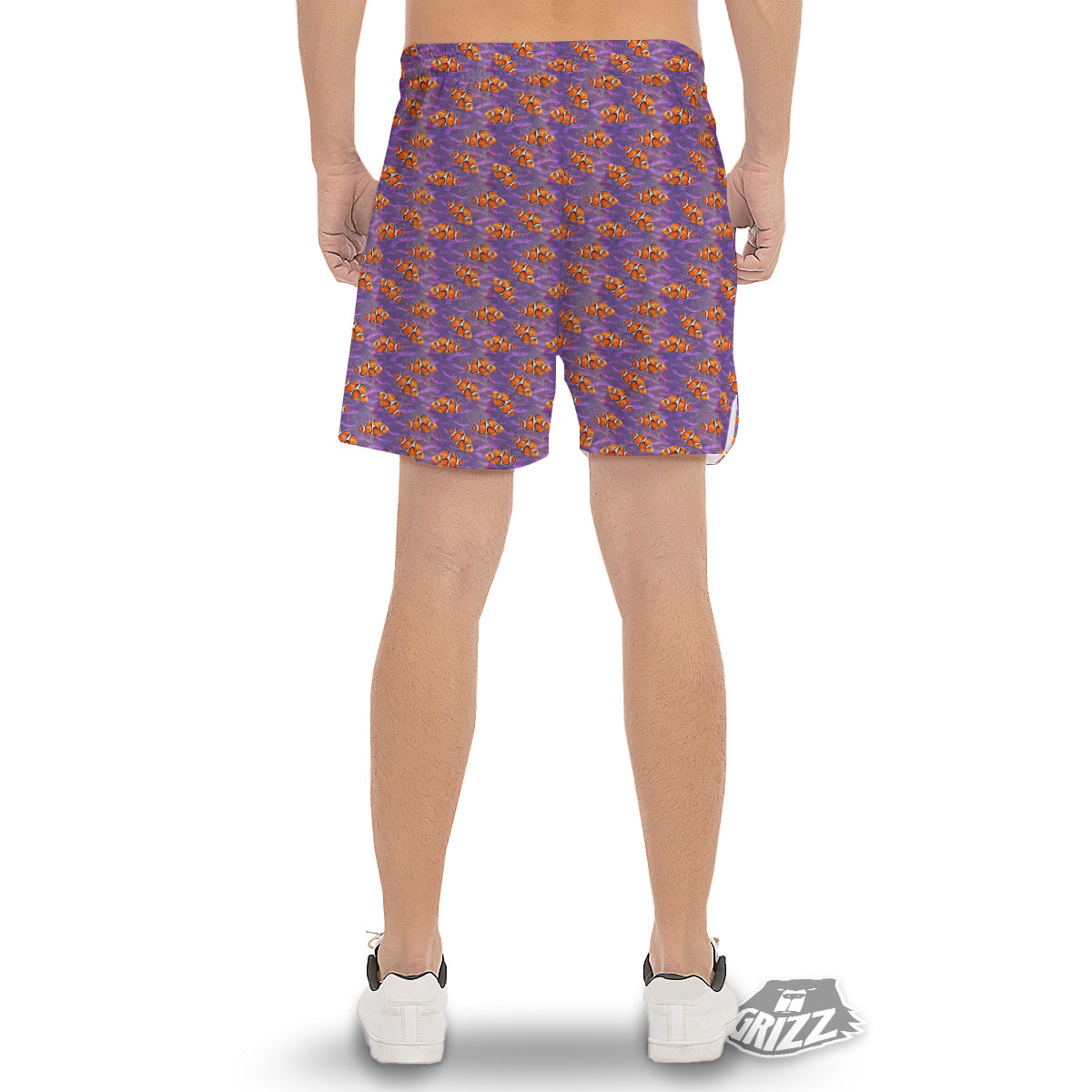 Clownfish Watercolor Purple Print Pattern Men's Gym Shorts-grizzshop