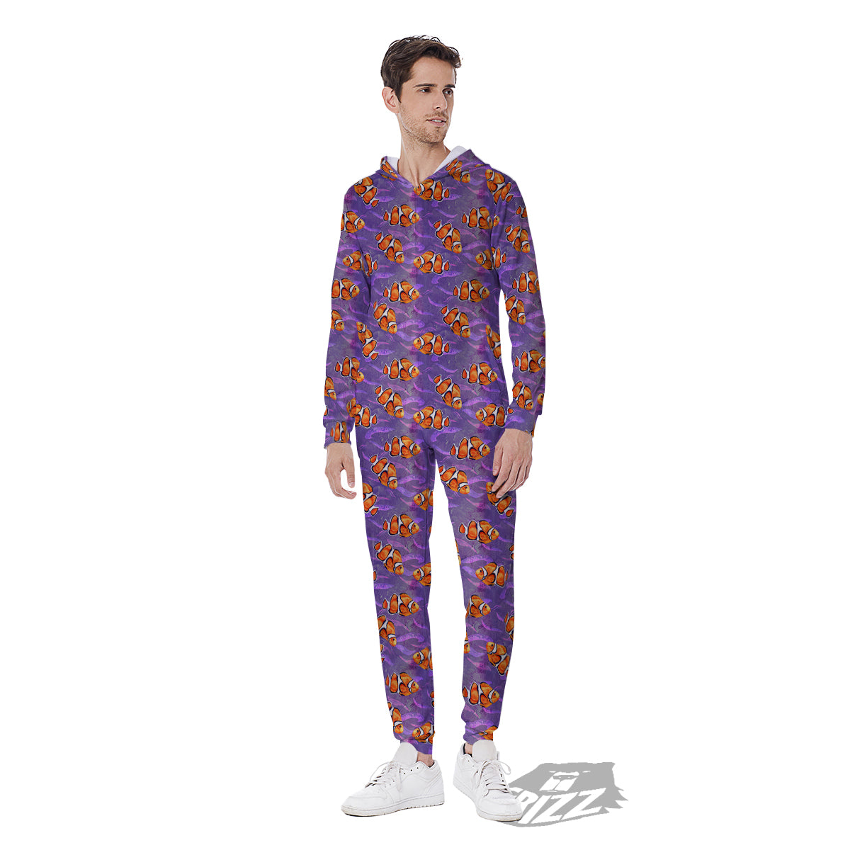 Clownfish Watercolor Purple Print Pattern Men's Jumpsuit-grizzshop