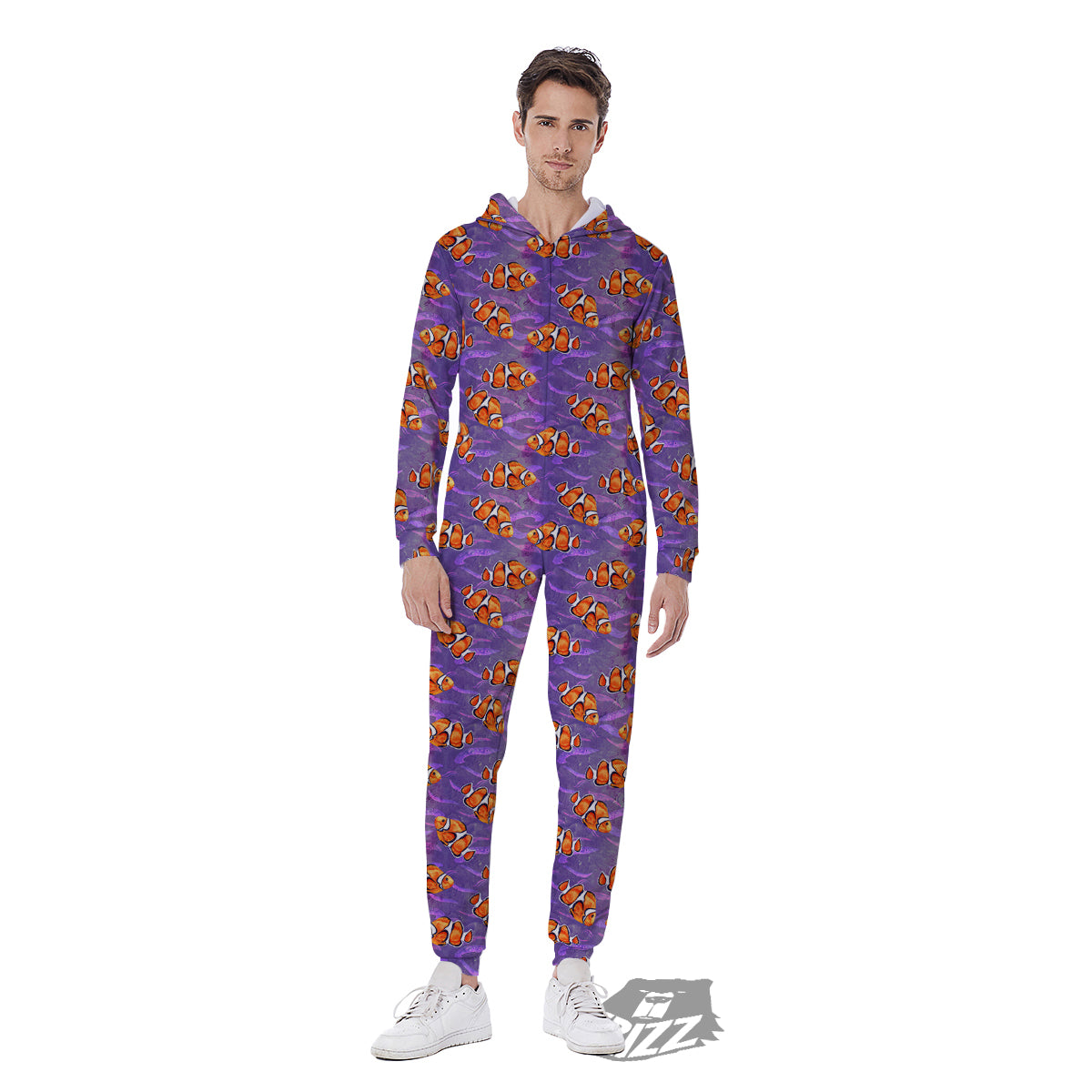 Clownfish Watercolor Purple Print Pattern Men's Jumpsuit-grizzshop