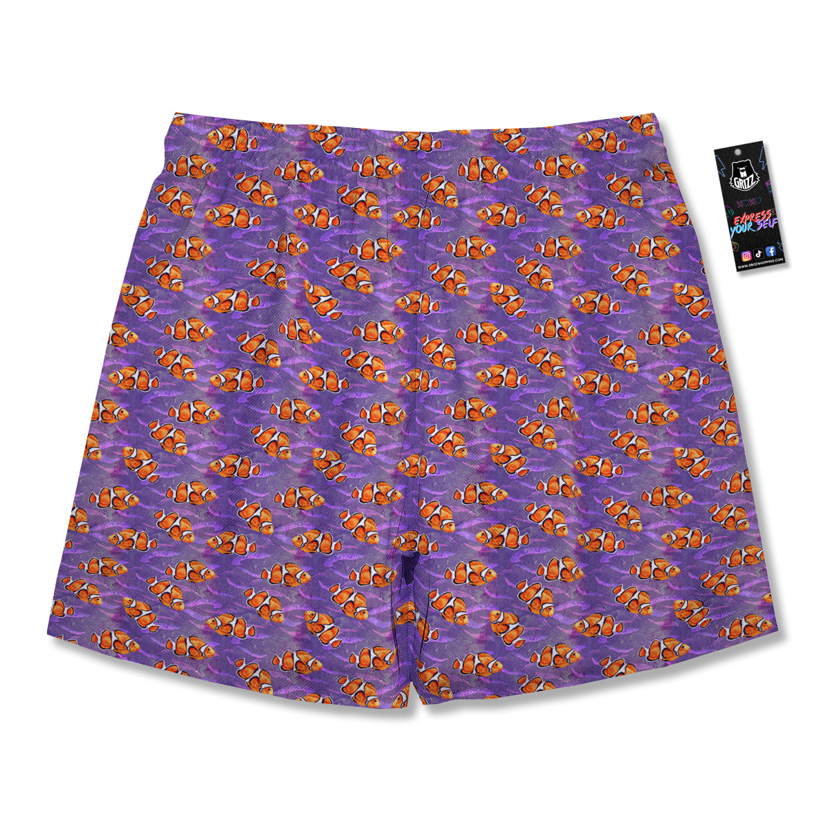Clownfish Watercolor Purple Print Pattern Men's Running Shorts-grizzshop