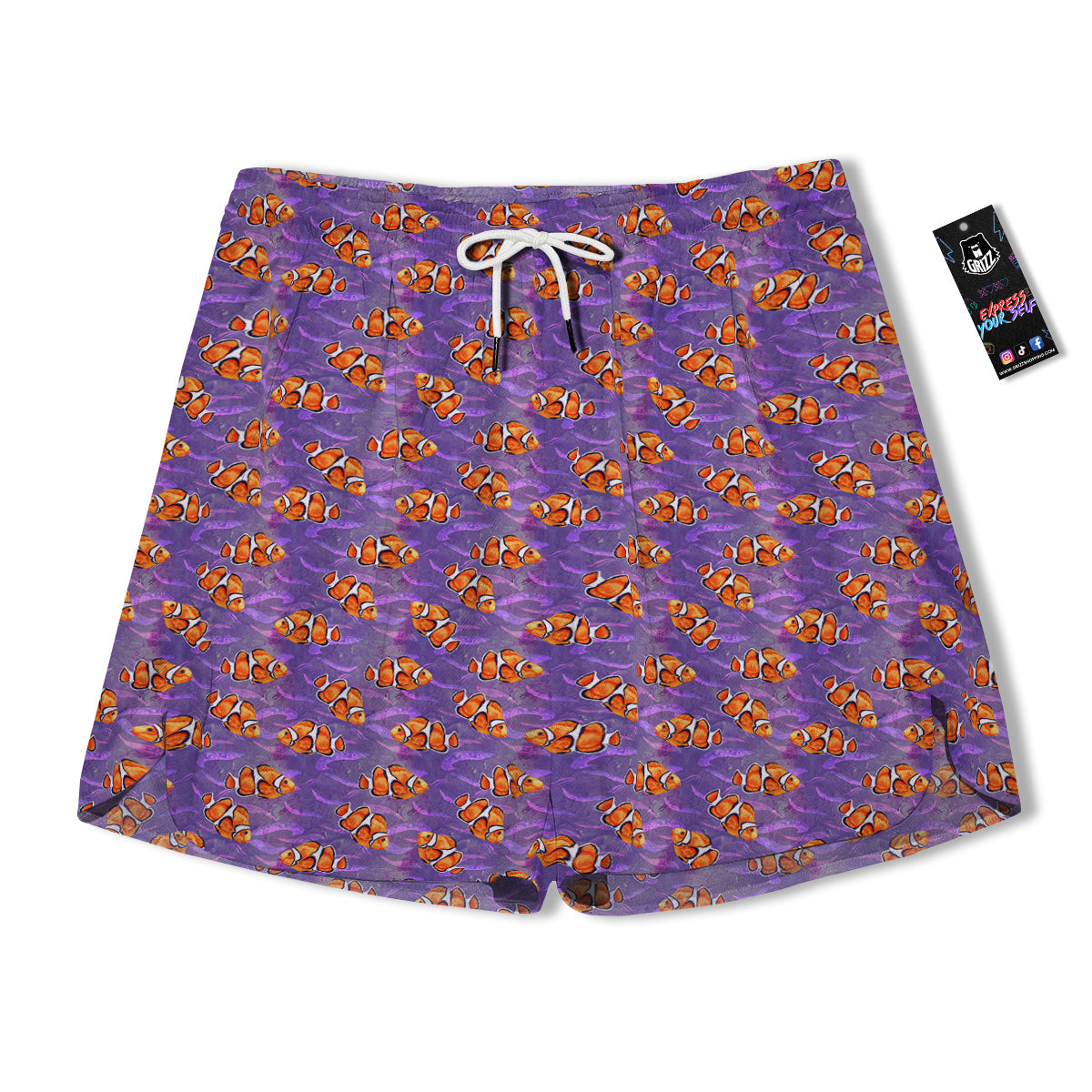 Clownfish Watercolor Purple Print Pattern Men's Running Shorts-grizzshop