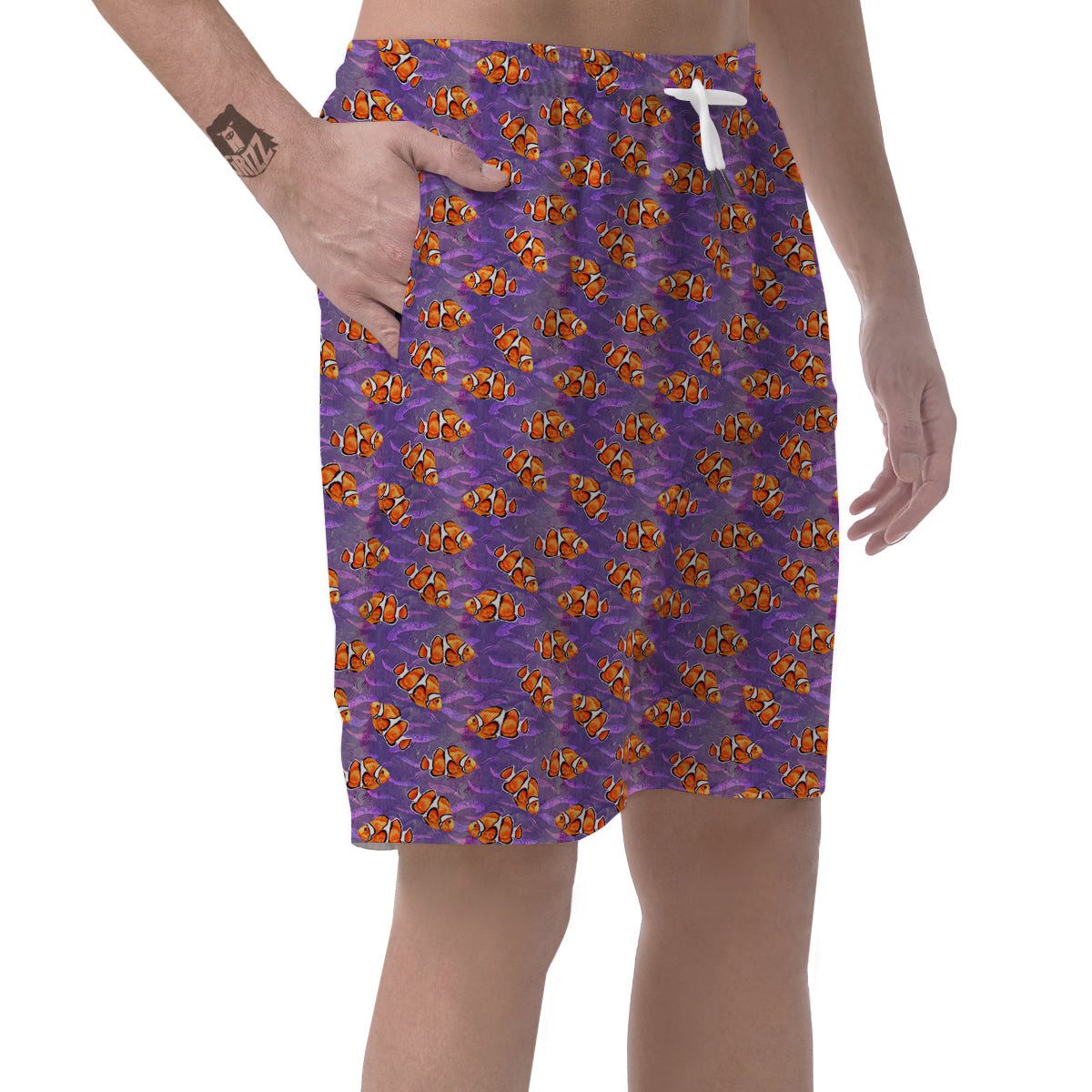 Clownfish Watercolor Purple Print Pattern Men's Shorts-grizzshop
