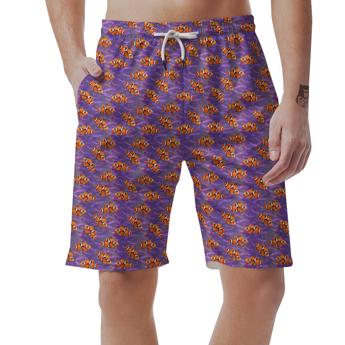 Clownfish Watercolor Purple Print Pattern Men's Shorts-grizzshop