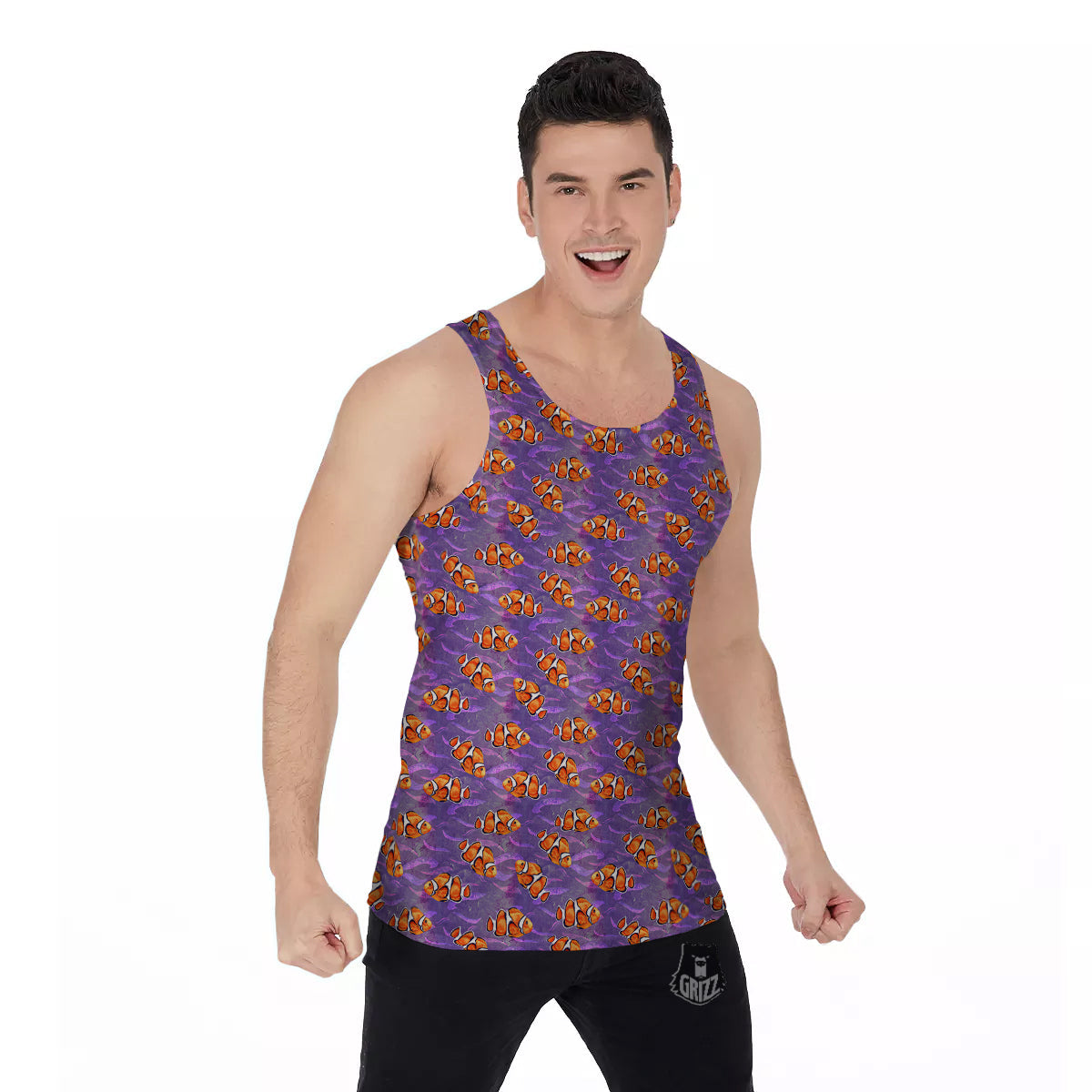 Clownfish Watercolor Purple Print Pattern Men's Tank Top-grizzshop