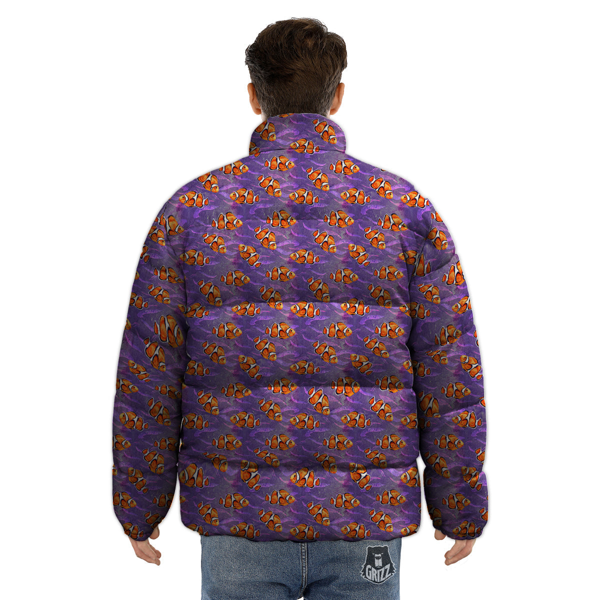 Clownfish Watercolor Purple Print Pattern Puffer Jacket-grizzshop