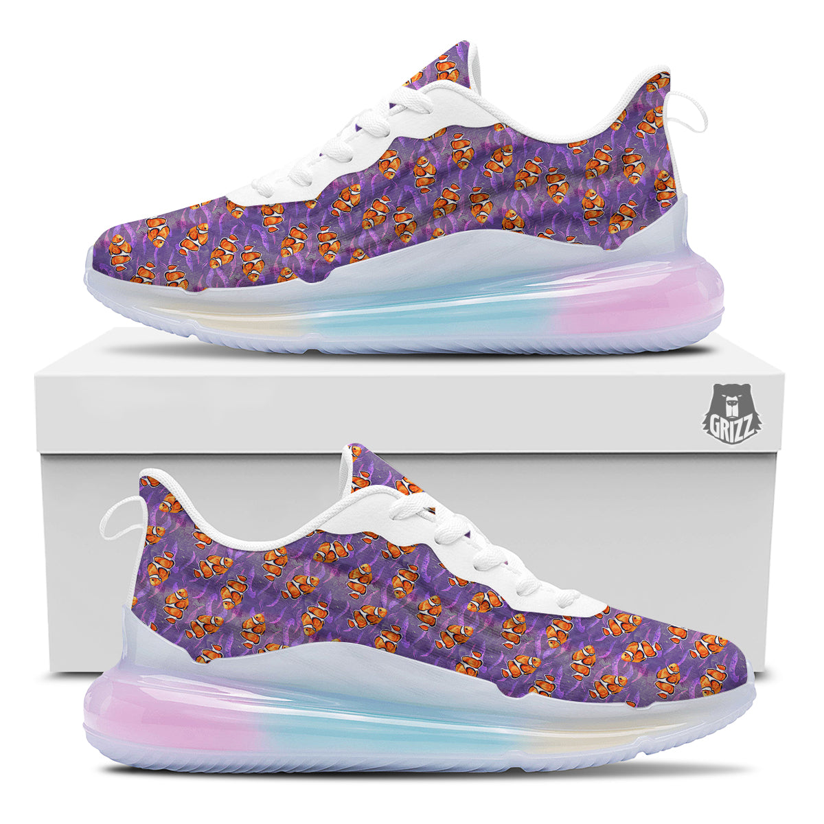 Clownfish Watercolor Purple Print Pattern Running Sneakers-grizzshop