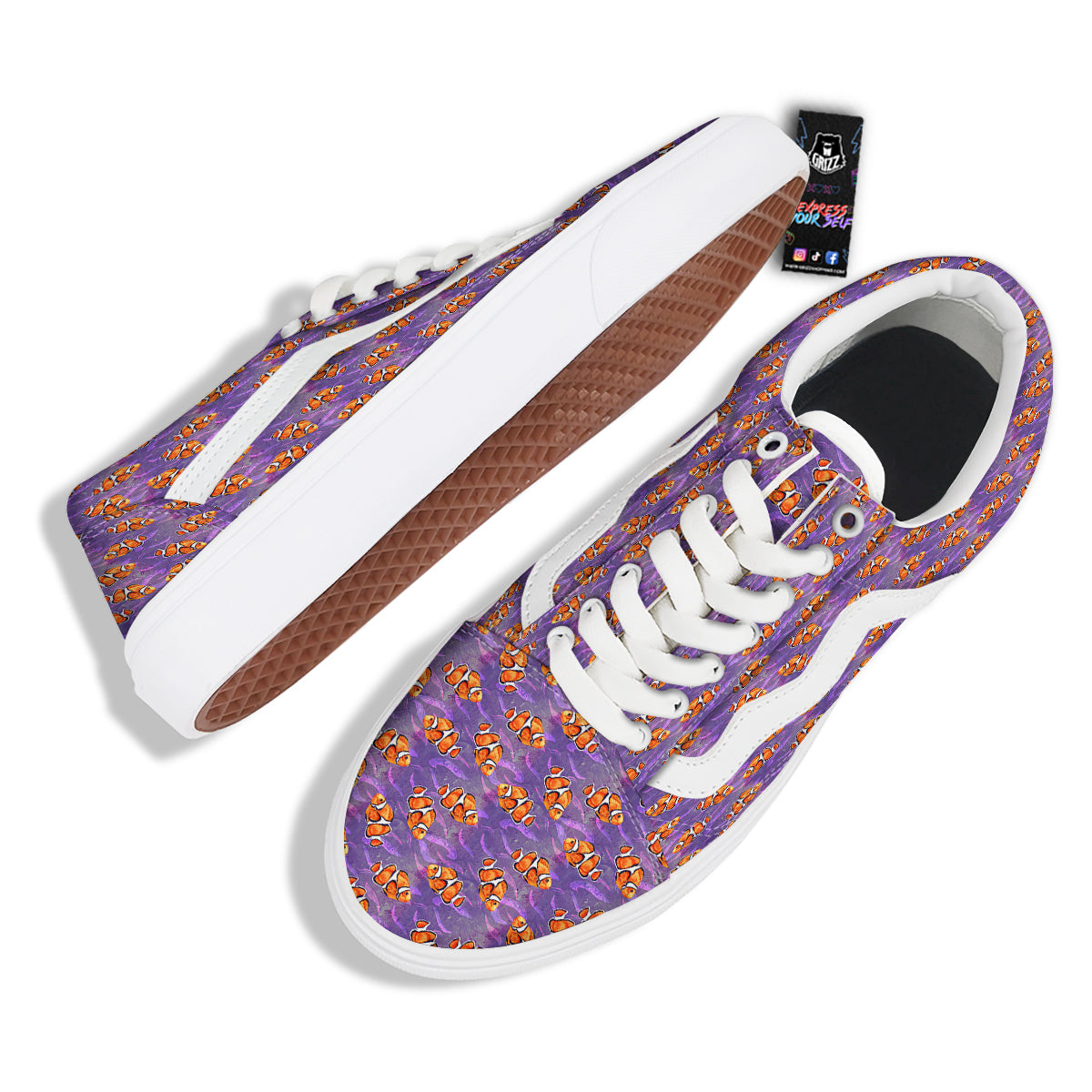Clownfish Watercolor Purple Print Pattern Skate Shoes-grizzshop