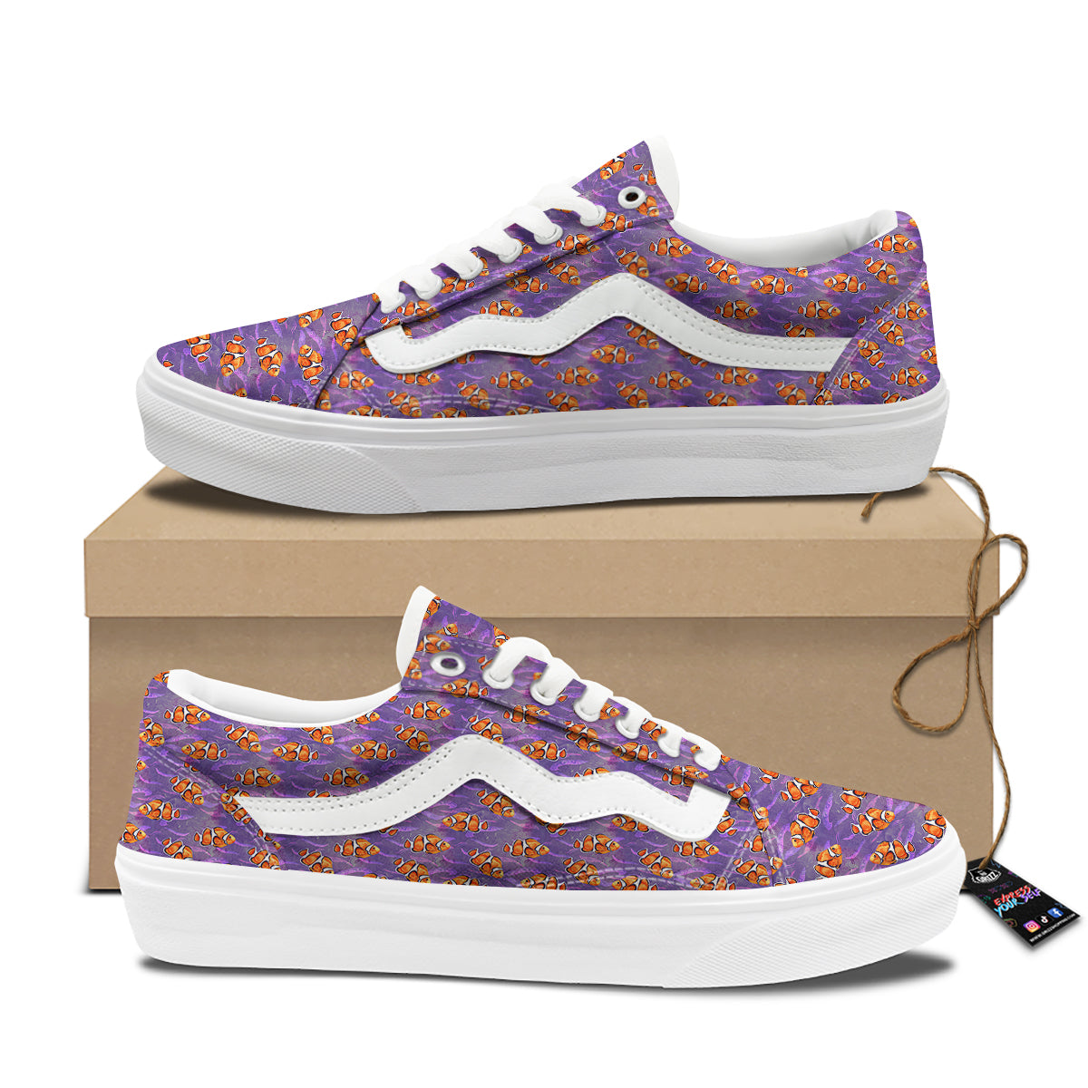 Clownfish Watercolor Purple Print Pattern Skate Shoes-grizzshop