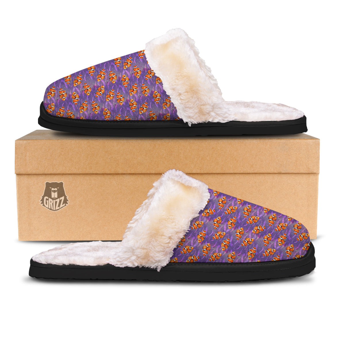 Clownfish Watercolor Purple Print Pattern Slippers-grizzshop