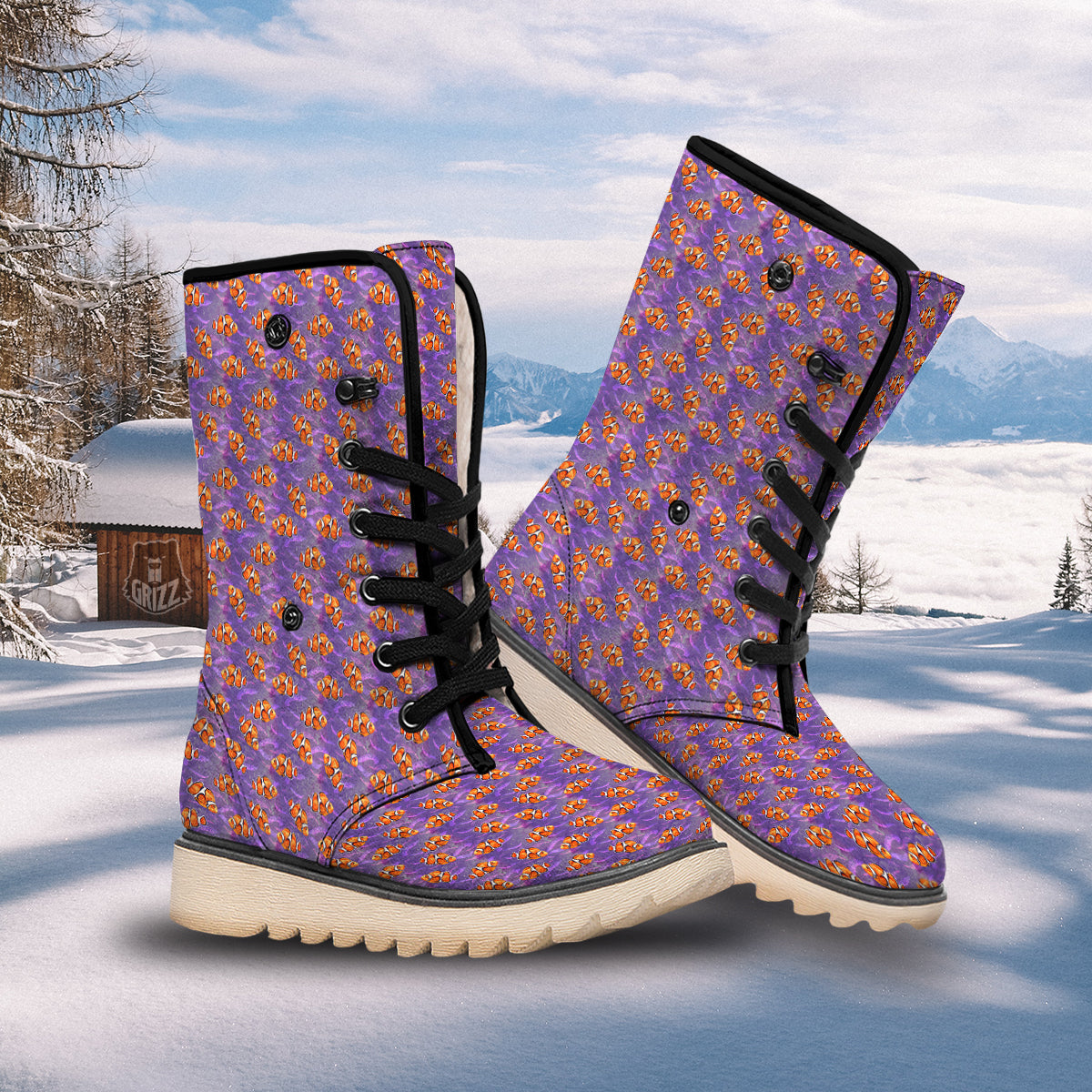 Clownfish Watercolor Purple Print Pattern Snow Boots-grizzshop