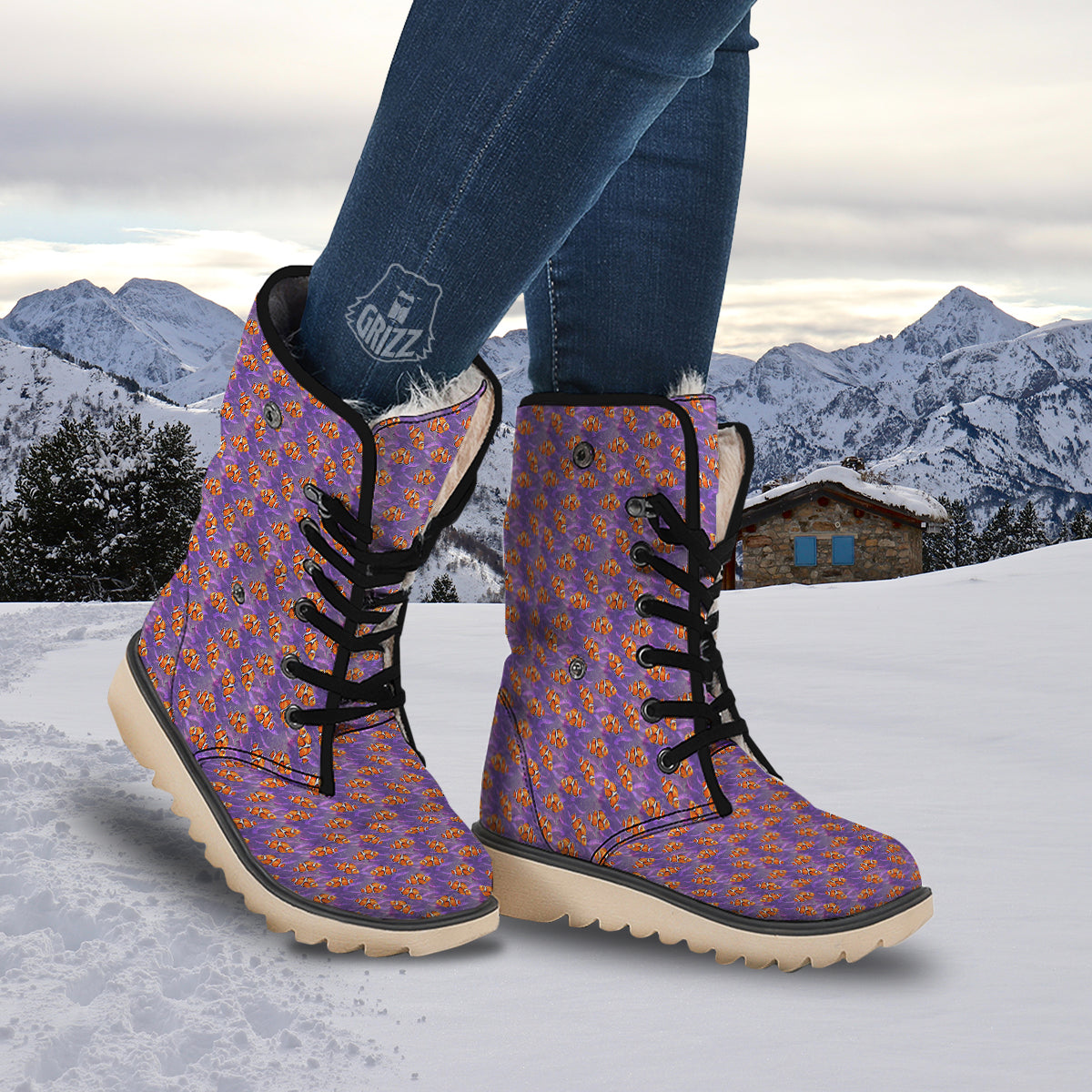 Clownfish Watercolor Purple Print Pattern Snow Boots-grizzshop