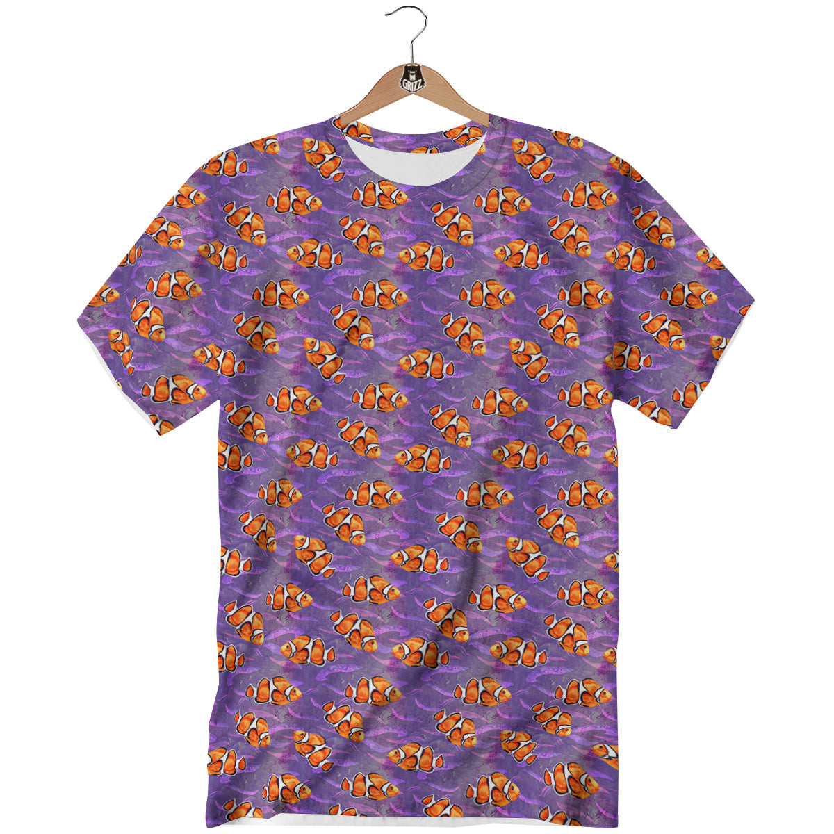 Clownfish Watercolor Purple Print Pattern T-Shirt-grizzshop