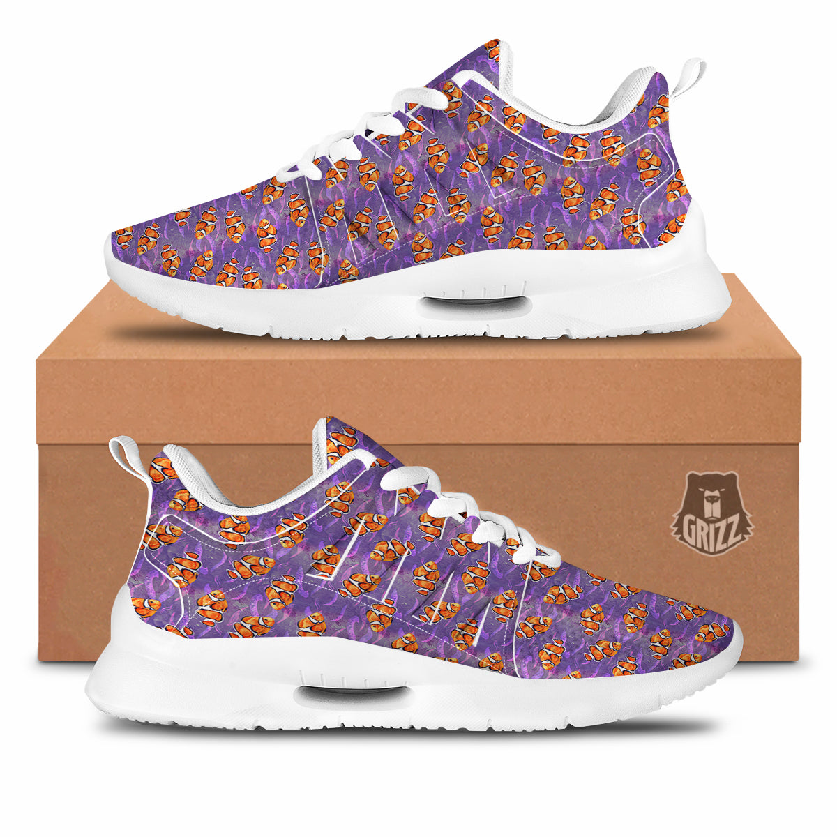 Clownfish Watercolor Purple Print Pattern Tennis Shoes-grizzshop