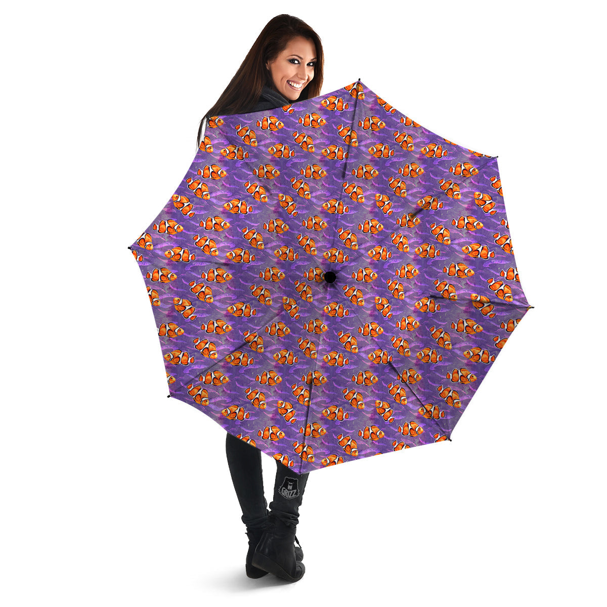 Clownfish Watercolor Purple Print Pattern Umbrella-grizzshop