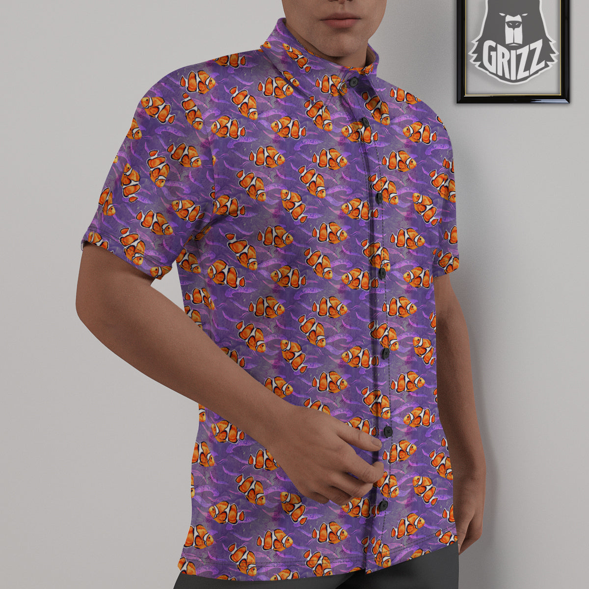 Clownfish Watercolor Purple Print Pattern Untucked Shirts-grizzshop