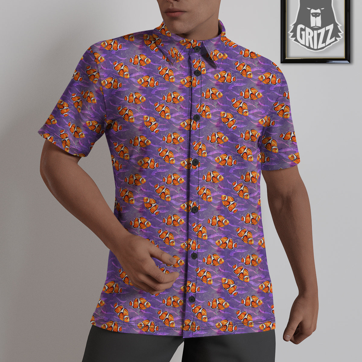 Clownfish Watercolor Purple Print Pattern Untucked Shirts-grizzshop