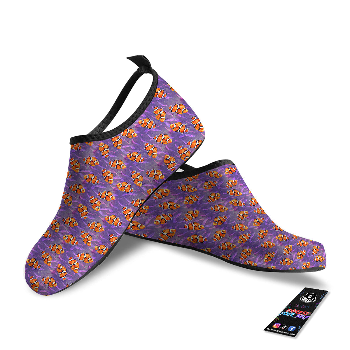 Clownfish Watercolor Purple Print Pattern Water Shoes-grizzshop