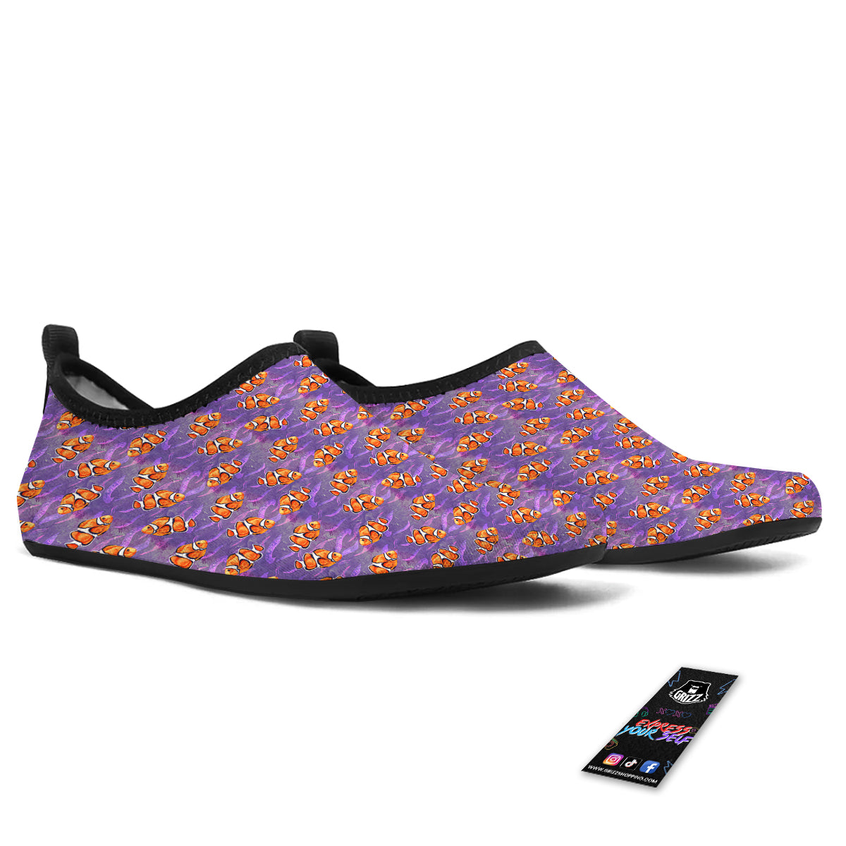Clownfish Watercolor Purple Print Pattern Water Shoes-grizzshop