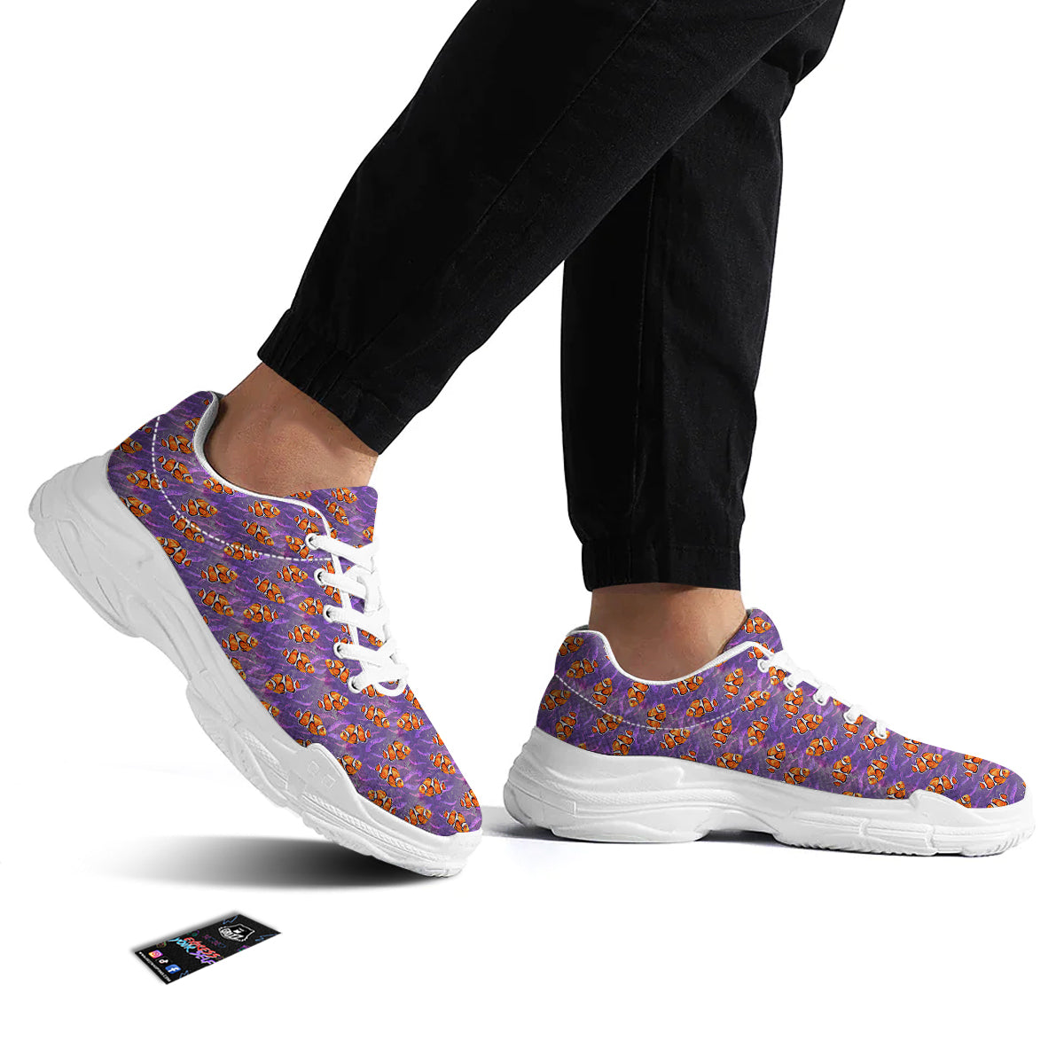 Clownfish Watercolor Purple Print Pattern White Chunky Shoes-grizzshop
