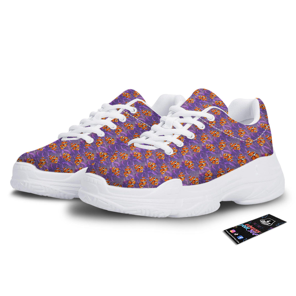 Clownfish Watercolor Purple Print Pattern White Chunky Shoes-grizzshop