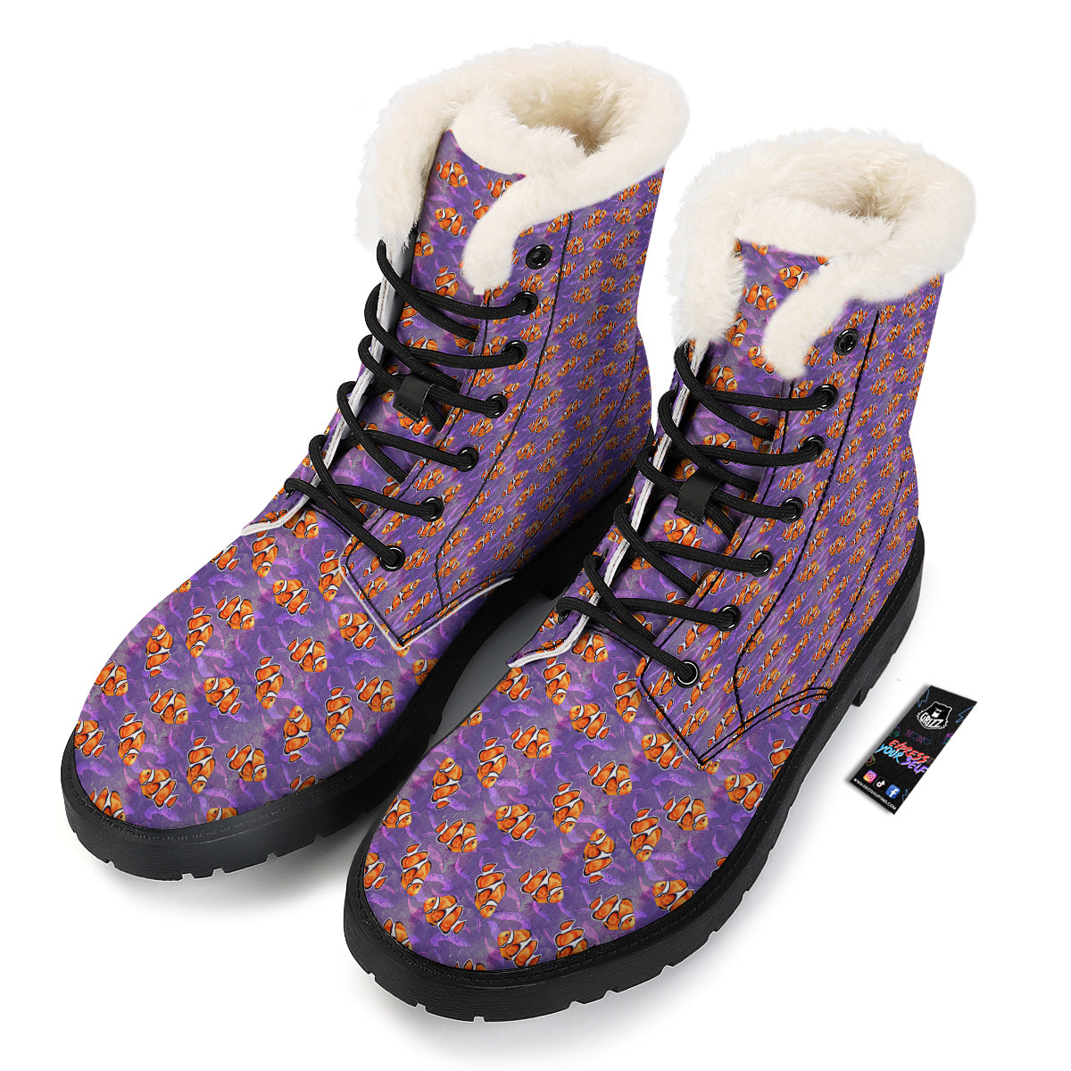 Clownfish Watercolor Purple Print Pattern Winter Boots-grizzshop