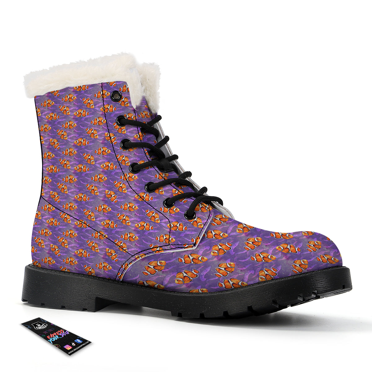 Clownfish Watercolor Purple Print Pattern Winter Boots-grizzshop