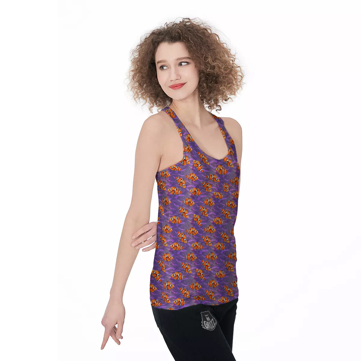 Clownfish Watercolor Purple Print Pattern Women's Racerback Tank Top-grizzshop