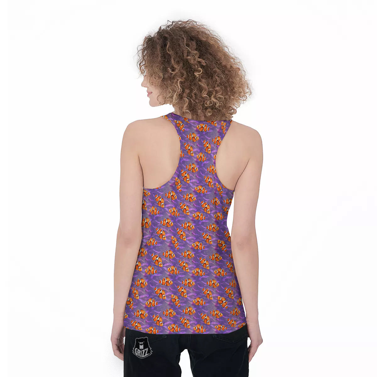 Clownfish Watercolor Purple Print Pattern Women's Racerback Tank Top-grizzshop