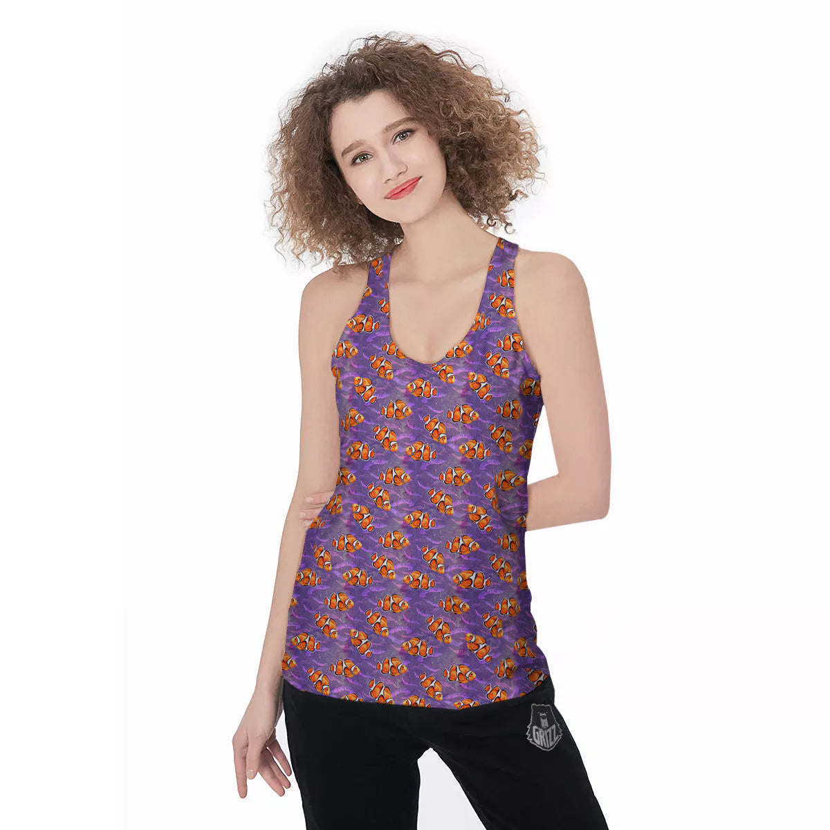 Clownfish Watercolor Purple Print Pattern Women's Racerback Tank Top-grizzshop